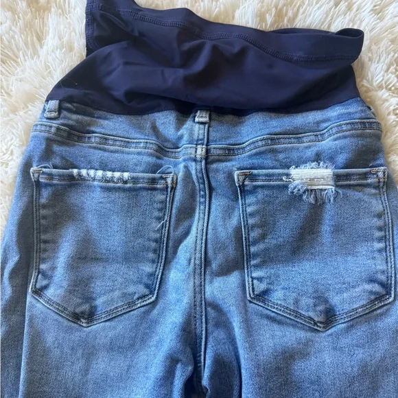 Blue Vintage Wash Raw Hem Wide Leg Maternity Jeans - Picture 3 of 6